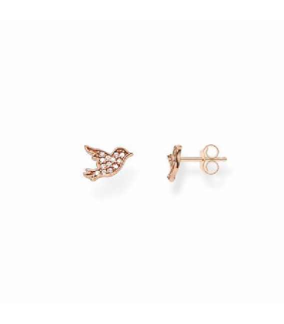 ARETES PÁJARO PLATA BAÑO ORO ROSADO
