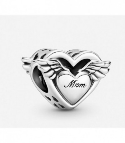 Mum heart with wings sterling silver cha