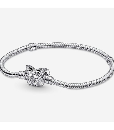 SNAKE CHAIN SILVER BRACELET WITH BUTTERF