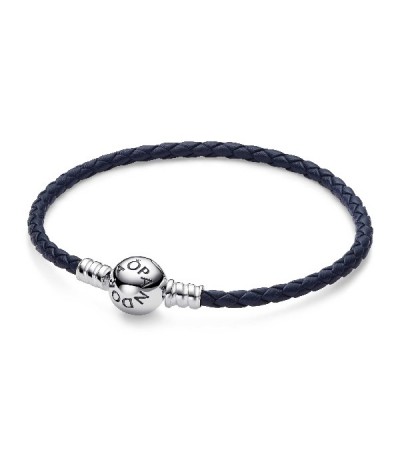 BLUE LEATHER BRACELET WITH SILVER CLASP