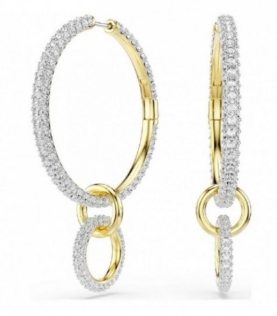 Pendientes de aro Dextera, Talla redonda, Blancos, Baño tono oro