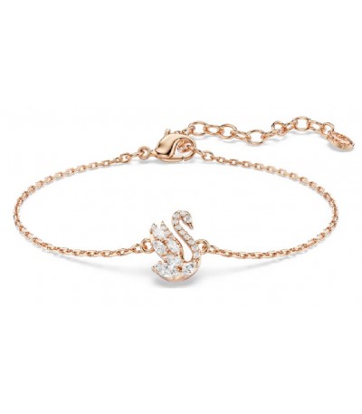 Pulsera Swan, Tallas mixtas, Cisne, Blanca, Baño tono oro rosa