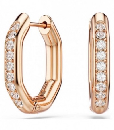 Pendientes de aro Dextera, Forma octagonal, Talla redonda, Pequeños, Blancos, Baño tono oro rosa