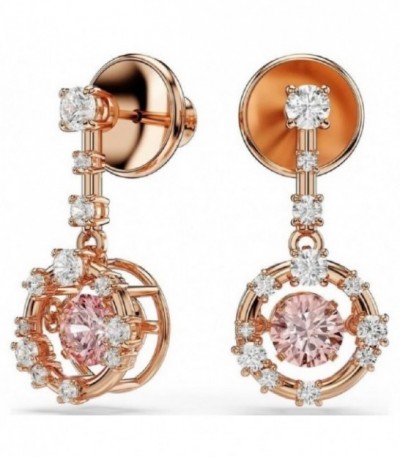 Pendientes Constella, Talla redonda, Dancing Stone, Rosas, Baño tono oro rosa